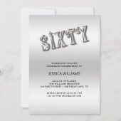 Stylish Silver "Sixty" Birthday Uitnodiging (Voorkant)