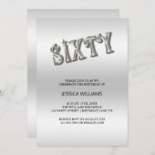 Stylish Silver "Sixty" Birthday Uitnodiging (Voorkant / Achterkant)