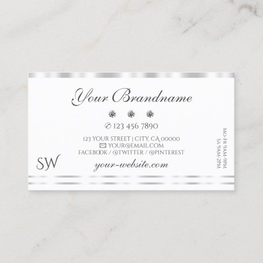 Stylish Silver White Sparging Diamonds Monogram Visitekaartje (Achterkant)