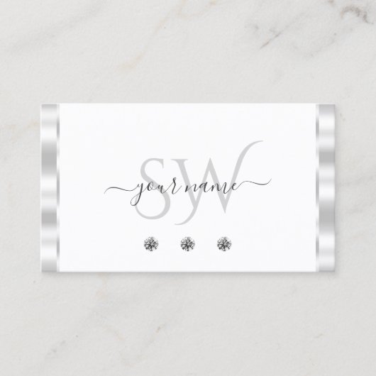 Stylish Silver White Sparging Diamonds Monogram Visitekaartje (Voorkant)