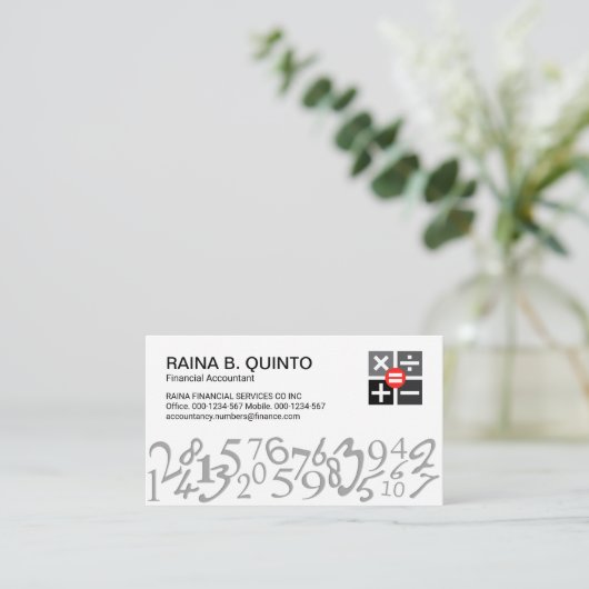 Stylish Simple Numbers Accountant Visitekaartje (Staand voorkant)