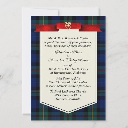 Stylish Smith Tartan Pset Custom Wedding Kaart (Voorkant)