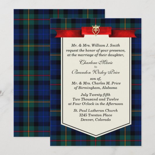 Stylish Smith Tartan Pset Custom Wedding Kaart (Voorkant / Achterkant)