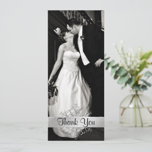 Stylish Snowflake Photo Weddenschap Hartelijk dank Kaart (Staand voorkant)