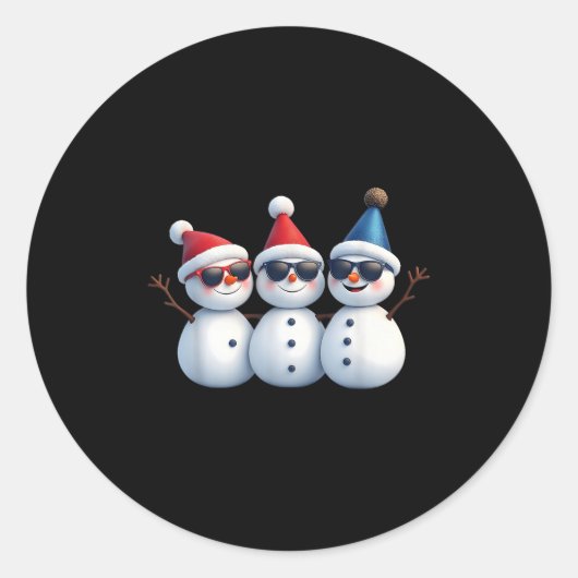 Stylish Snowmen In Winter Wonderland 3 Snowmen Fri Ronde Sticker (Voorkant)