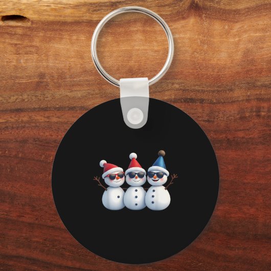 Stylish Snowmen In Winter Wonderland 3 Snowmen Fri Sleutelhanger (Voorkant)