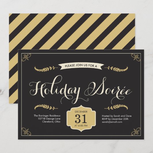 Stylish Soiree Holiday Party Invitation Kaart (Voorkant / Achterkant)