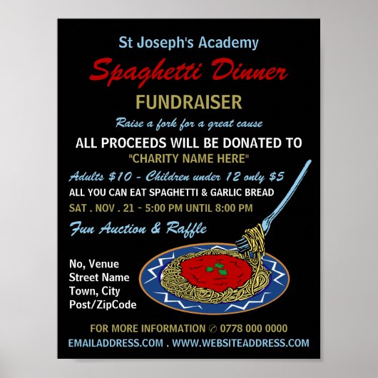 Stylish Spaghetti Dinner Fundraiser Event Poster (Voorkant)