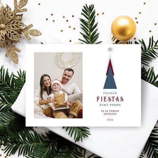 Stylish Spanish Colorful Christmas Tree Photo Feestdagenkaart