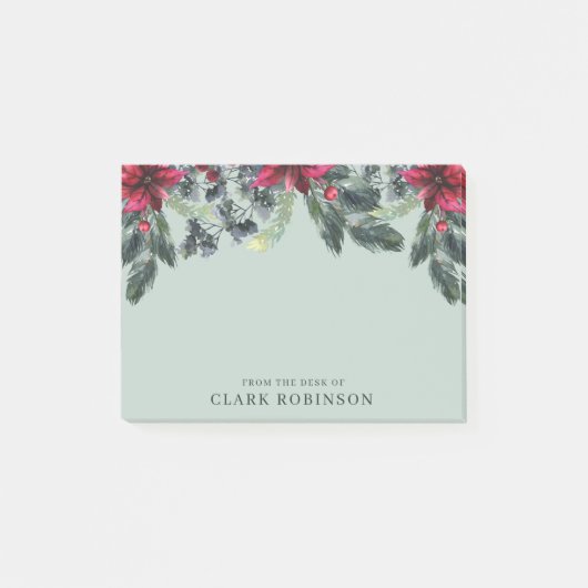 Stylish Spruce Red Poinsettia Kerstmis Post-it® Notes (Voorkant)