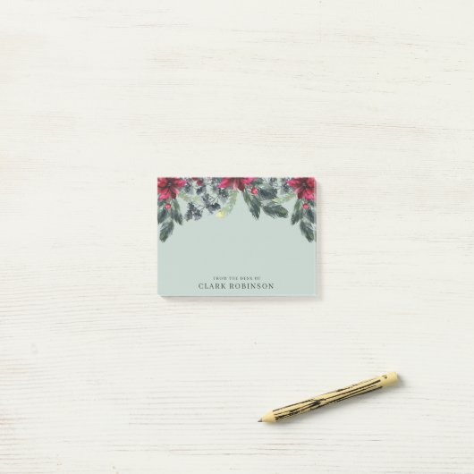 Stylish Spruce Red Poinsettia Kerstmis Post-it® Notes (Op bureau)