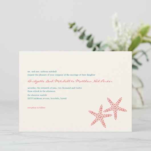 Stylish Starfish Wedding Invitting Kaart (Staand voorkant)
