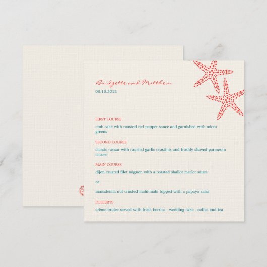 Stylish Starfish Wedding Menu Cards (Voorkant / Achterkant)