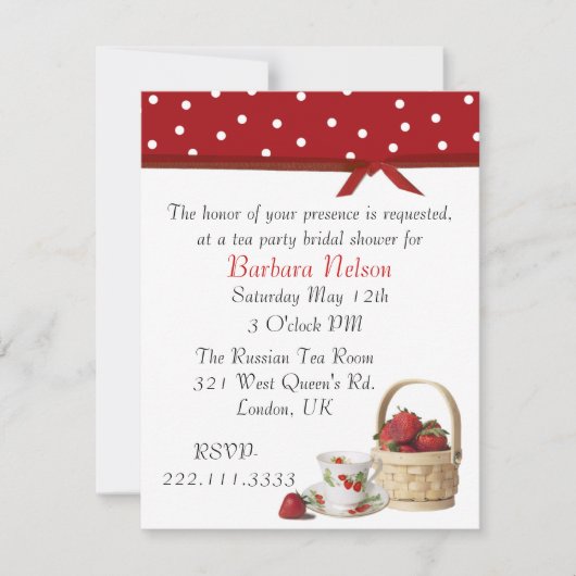 Stylish Strawberries Tea Party Invitation Kaart (Voorkant)