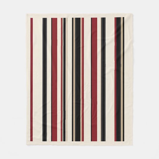 Stylish Striped Black Red Cream Fleece Deken (Voorkant)
