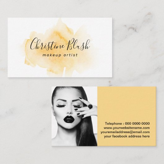 Stylish Sunny Yellow Waterverf Splash MUA Visitekaartje (Voorkant / Achterkant)