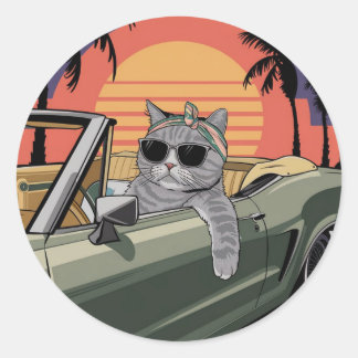 Stylish Sunset Cat Ronde Sticker