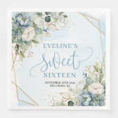 Stylish Sweet 16th Blue Floral Greenery Napkins Servet (Voorkant)