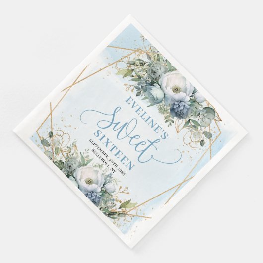 Stylish Sweet Sixteen Blue and Gold Floral Napkins Servet (Hoek)