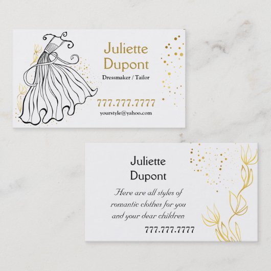 Stylish Tailor Dressmaker Gold trouwsalon Visitekaartje (Voorkant / Achterkant)