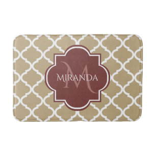 Stylish Tan Quatrefoil Burgundy Monogram en naam Badmat