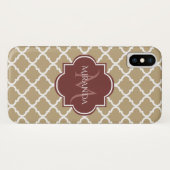 Stylish Tan Quatrefoil Burgundy Monogram en naam Case-Mate iPhone Case (Achterkant (horizontaal))