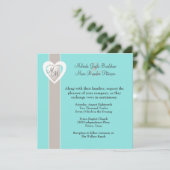 Stylish Taupe en Aqua Blue Wedding Invitation Kaart (Staand voorkant)