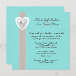 Stylish Taupe en Aqua Blue Wedding Invitation Kaart