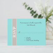 Stylish Taupe en Aqua Blue Wedding RSVP Kaart (Staand voorkant)