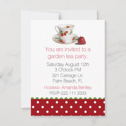 Stylish Tea Cup and Polka Dot Tea Party Invitation Kaart (Voorkant)