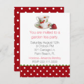 Stylish Tea Cup and Polka Dot Tea Party Invitation Kaart (Voorkant / Achterkant)