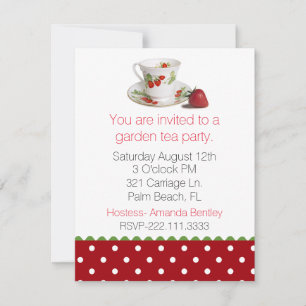 Stylish Tea Cup and Polka Dot Tea Party Invitation Kaart