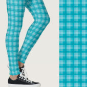 Stylish teal plaid geometric patterned leggings