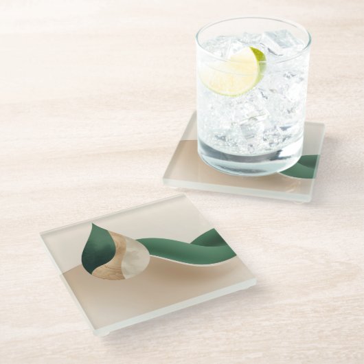 Stylish Teardrop Wave Beige and Green  Glazen Onderzetter (Schuin)