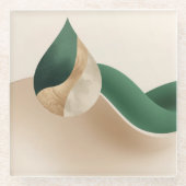 Stylish Teardrop Wave Beige and Green  Glazen Onderzetter (Voorkant)