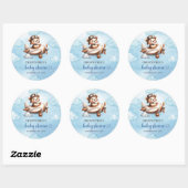 Stylish Teddy Bear Pilot Airplane Blue Brown Baby  Ronde Sticker (Vel)