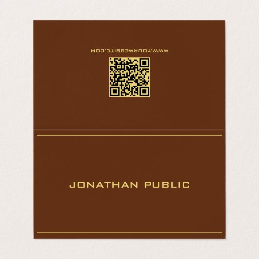Stylish Template Gold Text Chocolate Brown Folded Visitekaartje (Buitenkant ongevouwen)