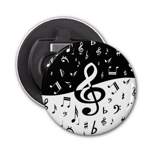 Stylish Treble Clef Wave Black and White Button Flesopener (Voorkant)
