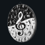 Stylish Treble Clef Wave Black and White Dartbord<br><div class="desc">A stylish and eye-catching pattern of random musical notes in black and white with a large treble clef in the center. The bottom of the design features black music notes on a white background with the top featuring white music notes on a black background. The large clef change from black...</div>