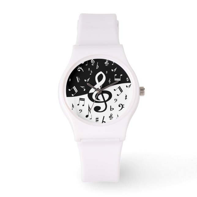 Stylish Treble Clef Wave Black and White Horloge (Voorkant)