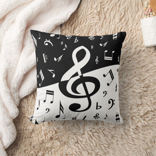 Stylish Treble Clef Wave Black and White Kussen (Deken)