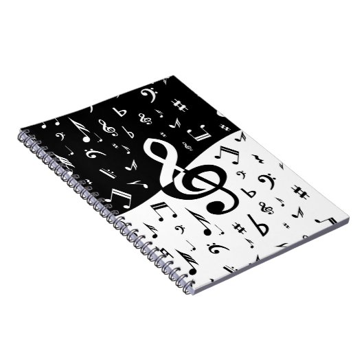 Stylish Treble Clef Wave Black and White Notitieboek (Rechterzijde)