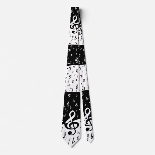 Stylish Treble Clef Wave Black and White Stropdas (Voorkant)