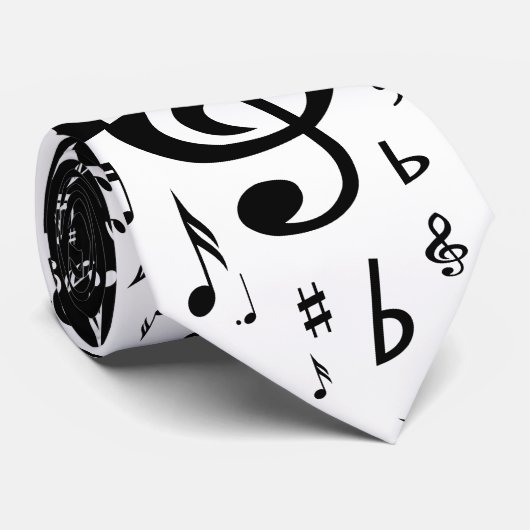 Stylish Treble Clef Wave Black and White Stropdas (Opgerold)