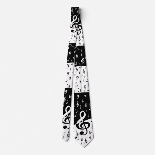 Stylish Treble Clef Wave Black and White Stropdas (Achterkant)