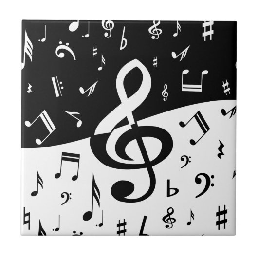 Stylish Treble Clef Wave Black and White Tegeltje (Voorkant)