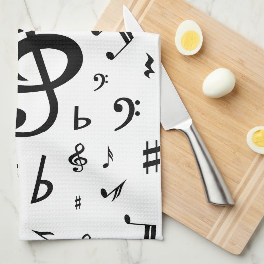 Stylish Treble Clef Wave Black and White Theedoek (Quarter Fold)