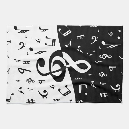 Stylish Treble Clef Wave Black and White Theedoek (Horizontaal)