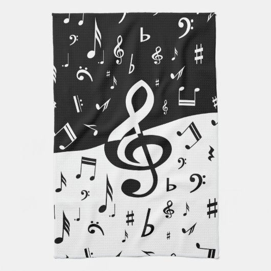 Stylish Treble Clef Wave Black and White Theedoek (Verticaal)