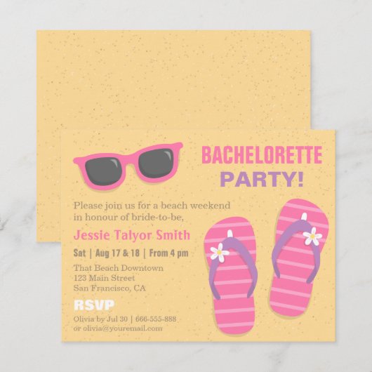 Stylish Trendy Beach Weekend Bachelorette Party Kaart (Voorkant / Achterkant)